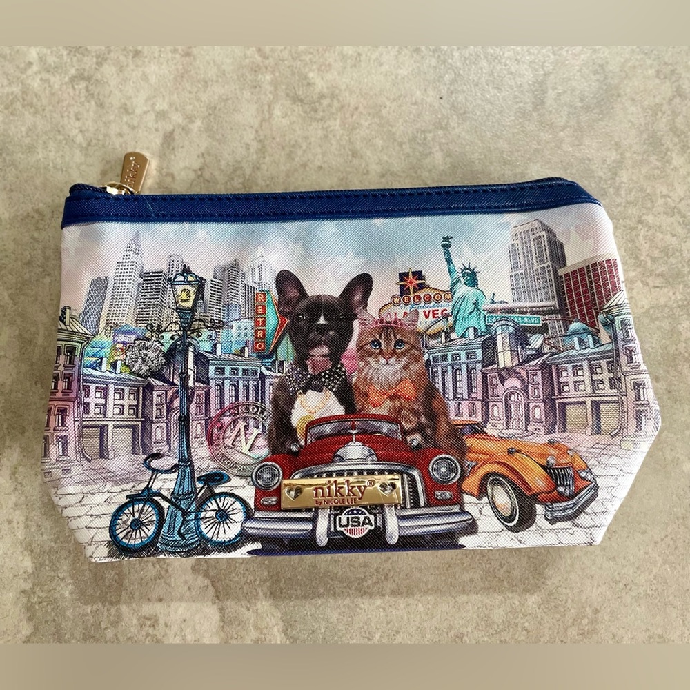 Dog cat graphic makeup beauty cosmetics zipper bag unused